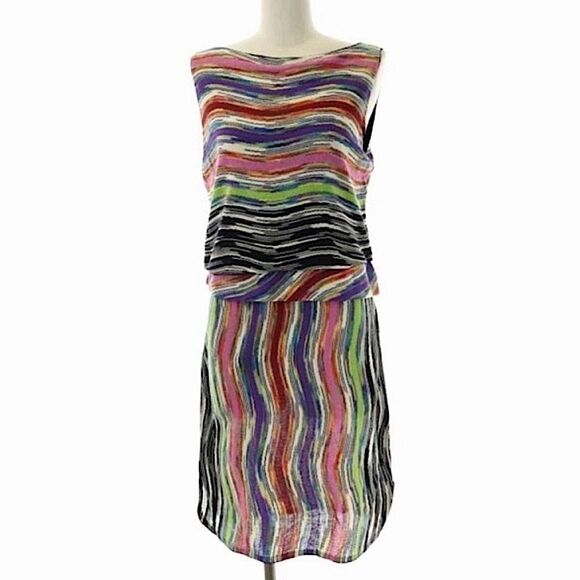 Missoni vintage dress medium sleeveless sheath wavy pattern orange label mint